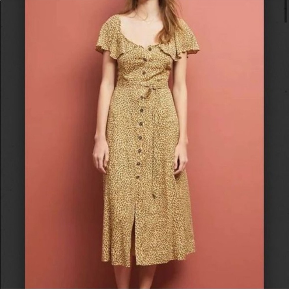 Anthropologie cheetah print button down wrap at waist dress